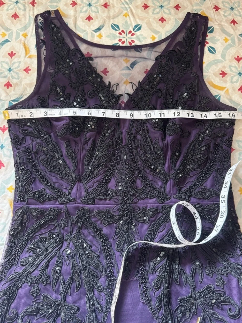 Adrianna Papell Embellished Illusion Neck Maxi in Plum and Black - Picture 7 of 11